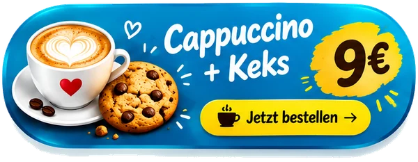 Cappuccino und Keks für 9 € spendieren